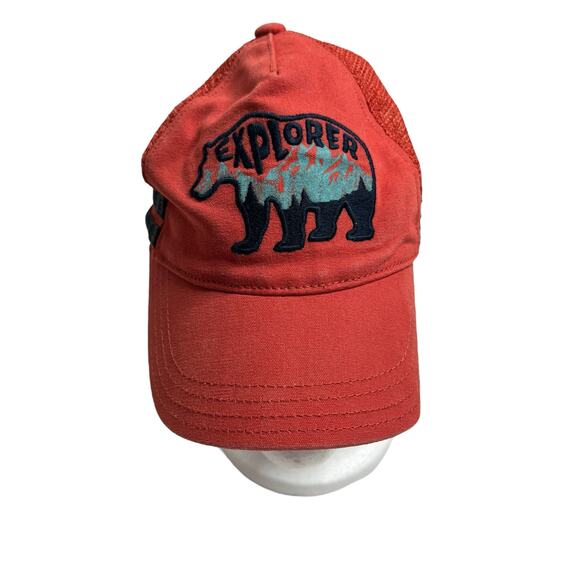 GYMBOREE Explorer Bear Mountain Cap Baseball Hat Mesh Adjustable Red Blue 3-4 - Picture 1 of 7